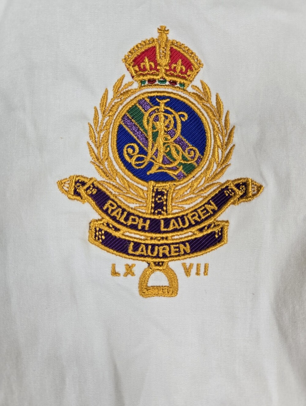 NEW Lauren Ralph Lauren Embroidered Crest Ivory Long Sleeve Button Down Top XL - Picture 6 of 16